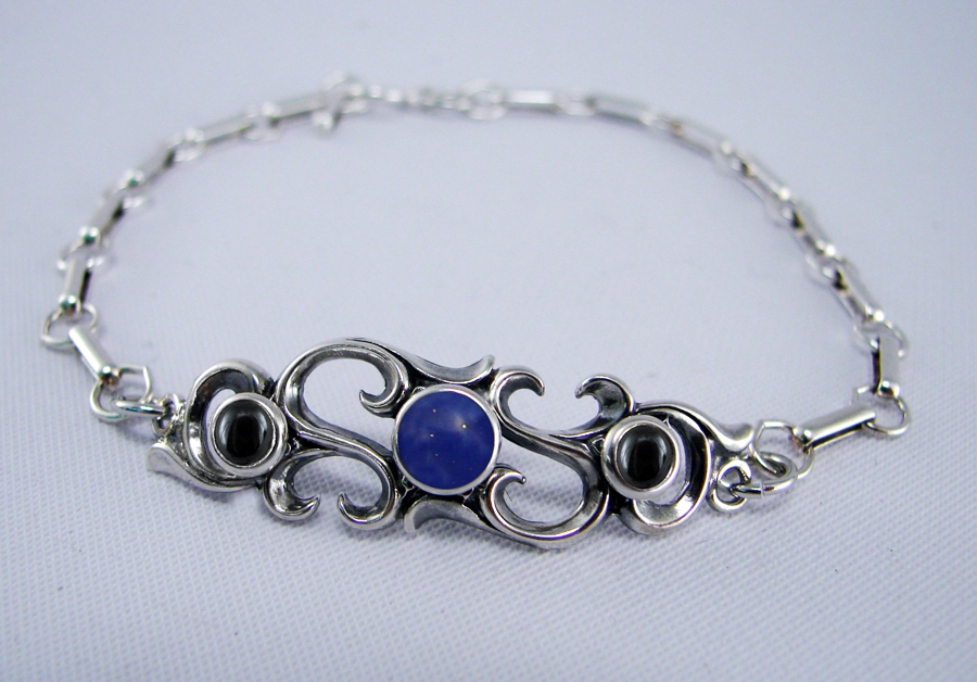Sterling Silver Filigree Bracelet With Lapis Lazuli And Hematite